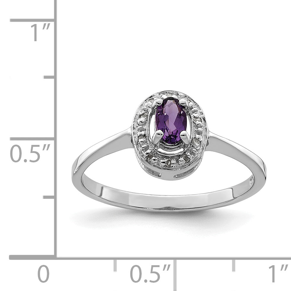 Sterling Silver Rhodium Amethyst & Diamond Ring