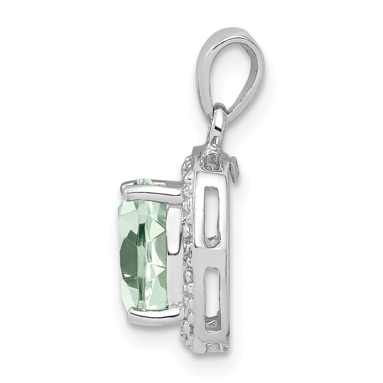 Sterling Silver Rhodium Plated Green Quartz And Diamond Pendant