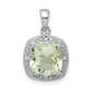 Sterling Silver Rhodium Plated Green Quartz And Diamond Pendant