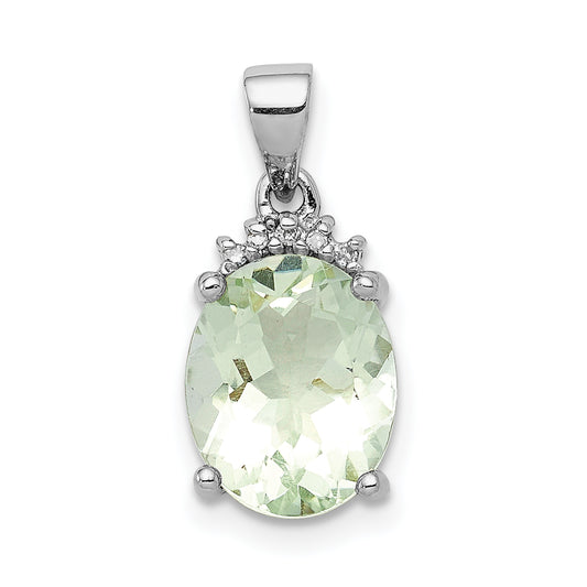 Sterling Silver Rhodium Plated Green Quartz And Diamond Pendant