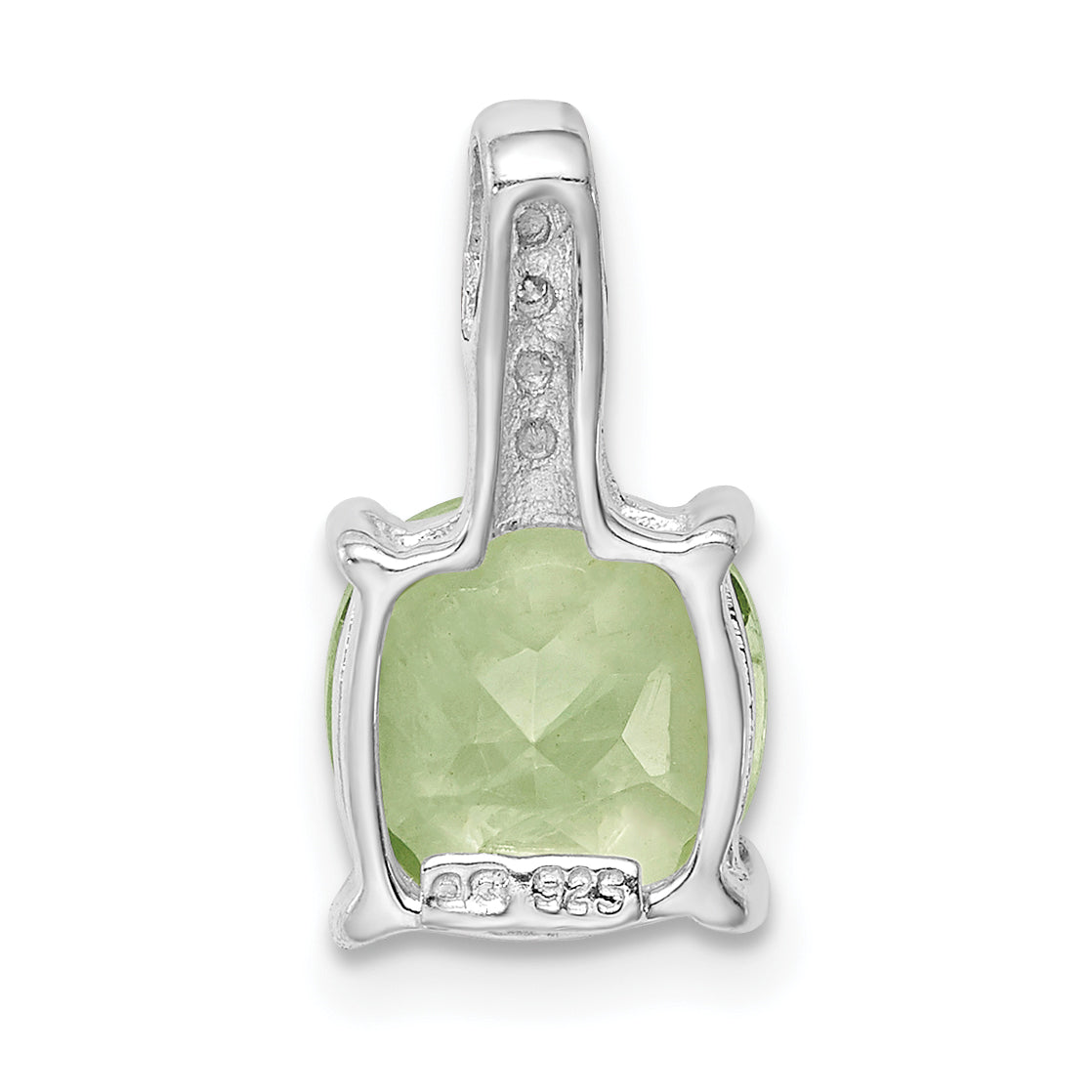 Sterling Silver Rhodium Plated Green Quartz And Diamond Pendant