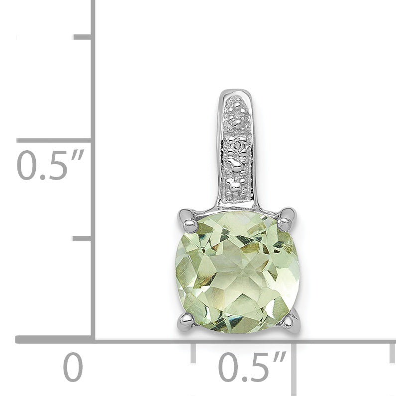 Sterling Silver Rhodium Plated Green Quartz And Diamond Pendant