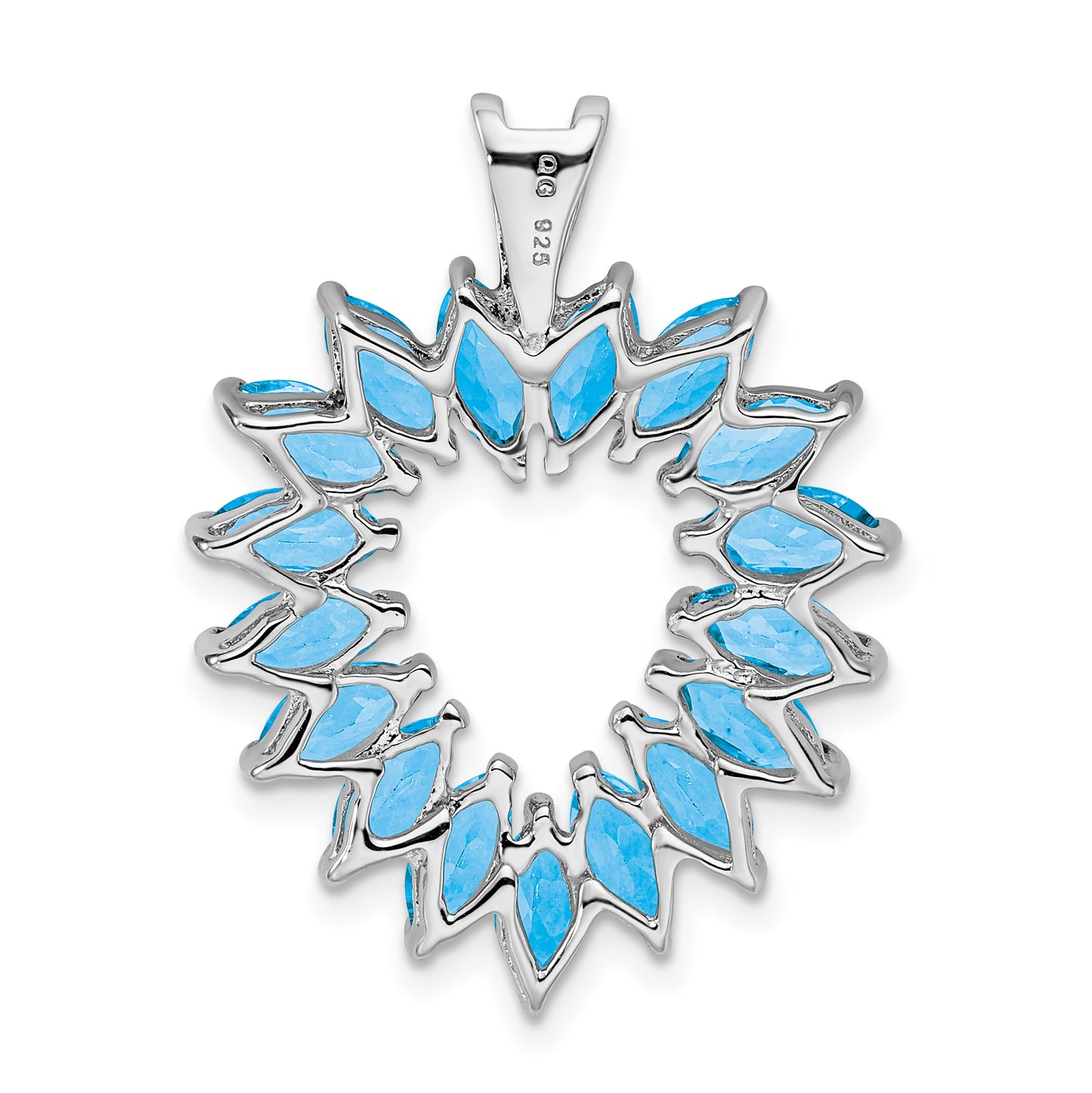 Sterling Silver Rhodium Marquise Swiss Blue Topaz Heart Pendant