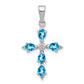 Sterling Silver Rhodium Pear Swiss Blue Topaz Cross Pendant