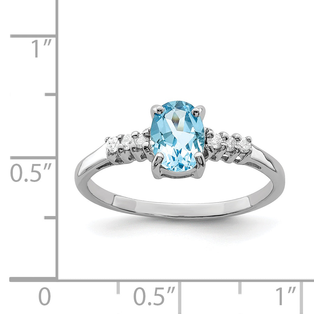 Sterling Silver Rhodium Light Swiss Blue Topaz & Diamond Ring