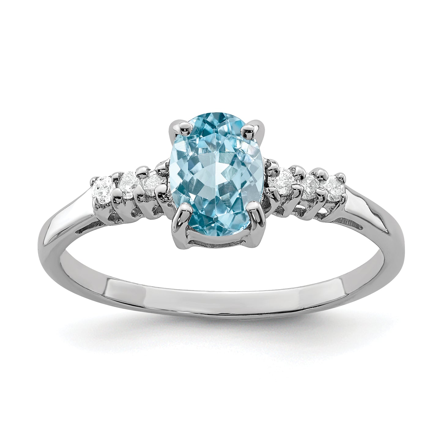 Sterling Silver Rhodium Light Swiss Blue Topaz & Diamond Ring