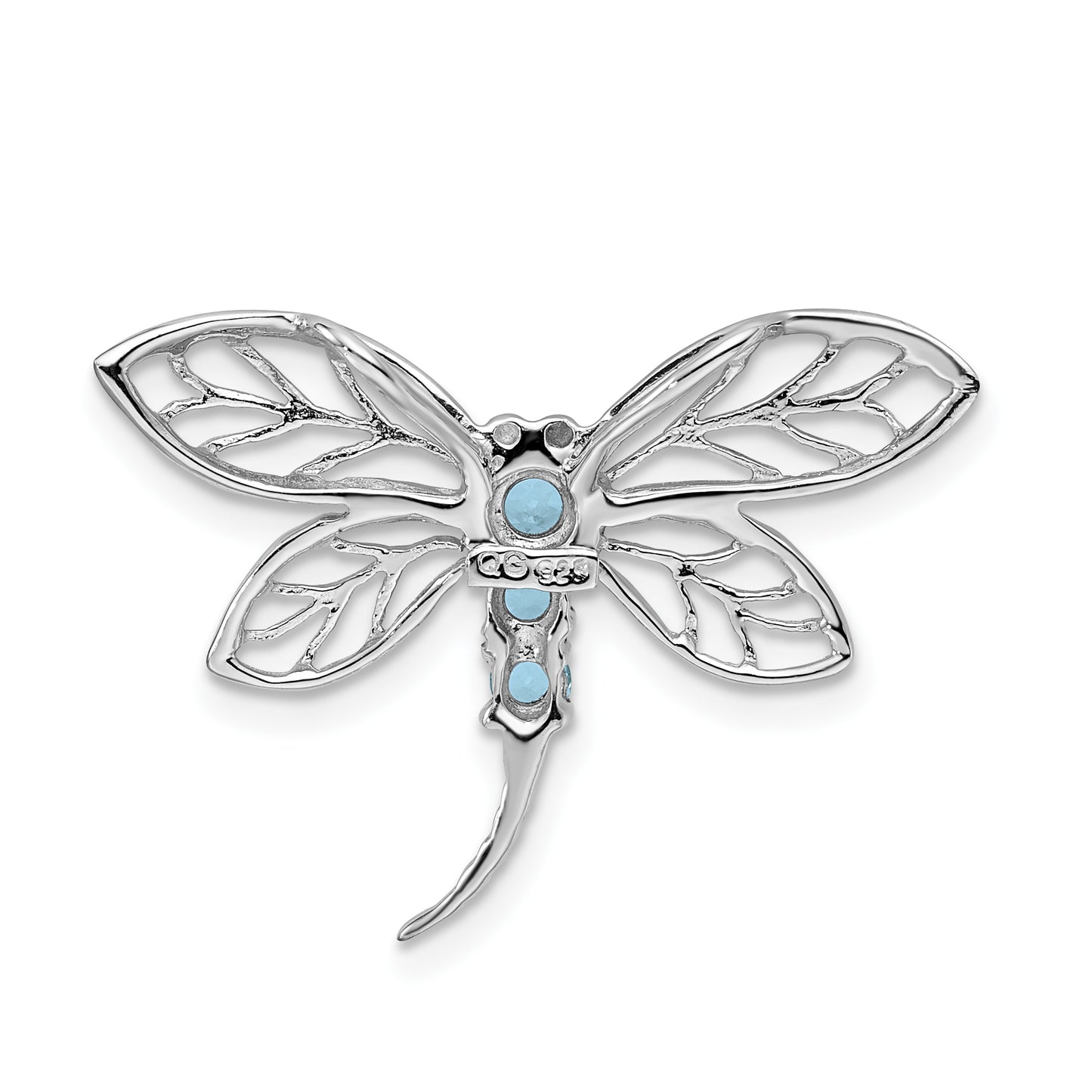 Sterling Silver Rhodium Light Swiss Blue Topaz Dragonfly Pendant