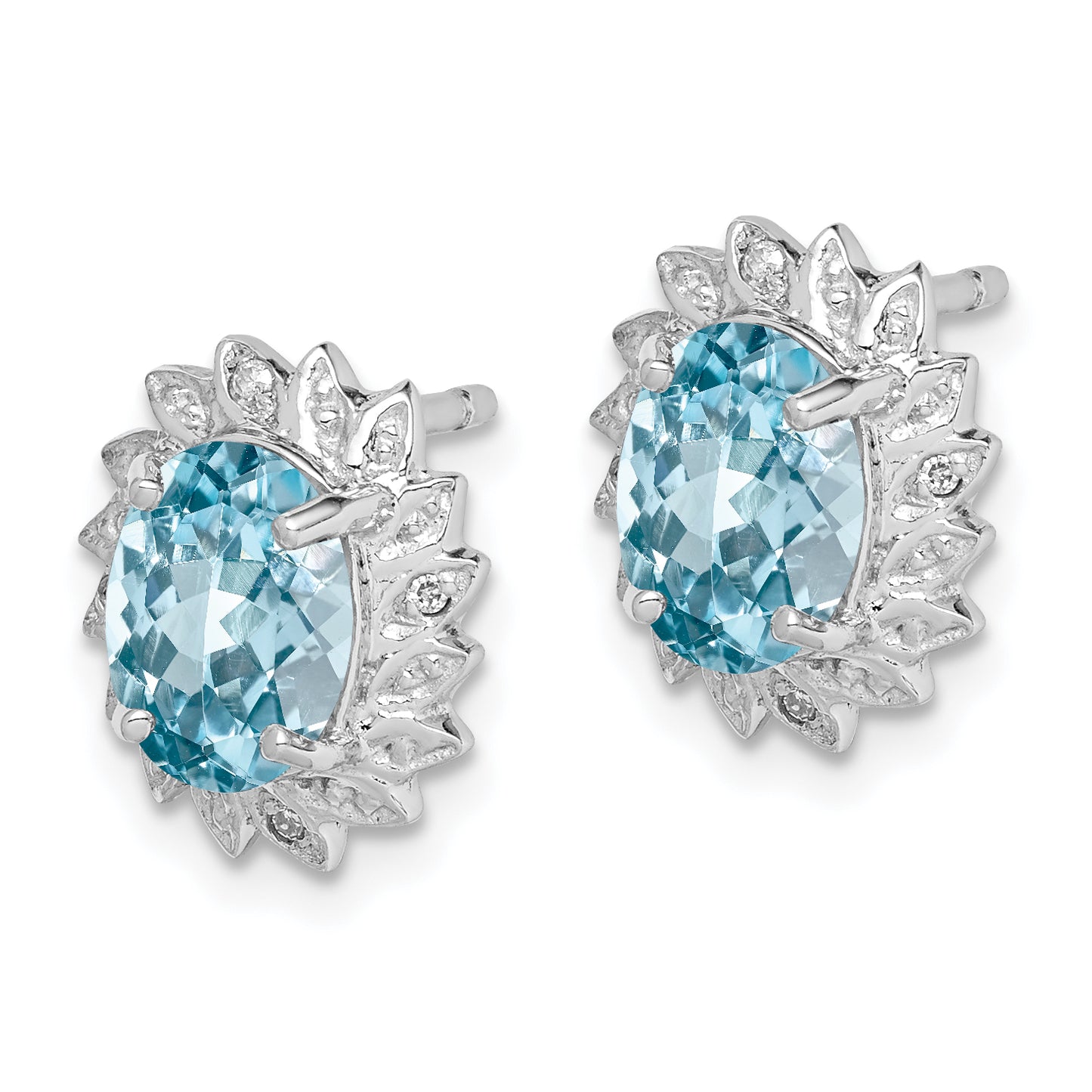 Sterling Silver Rhodium Plated Blue Topaz And Diamond Post Earrings