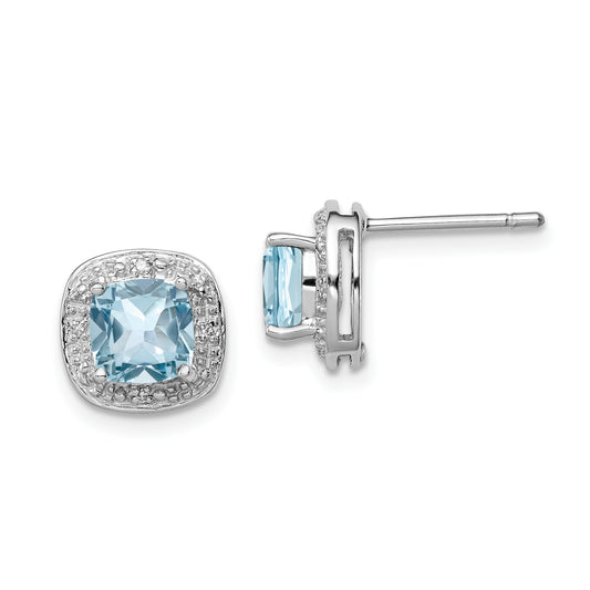 Sterling Silver Rhodium Plated Blue Topaz And Diamond Post Earrings