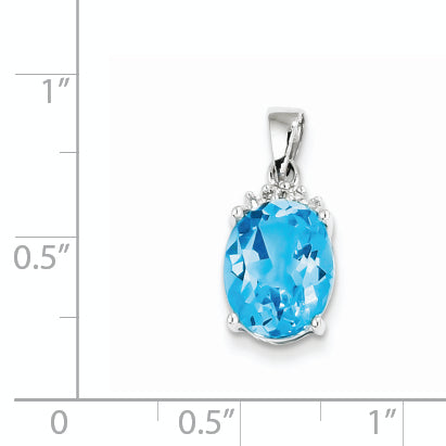 Sterling Silver Rhodium-Plated Sky Blue Topaz Diamond Pendant