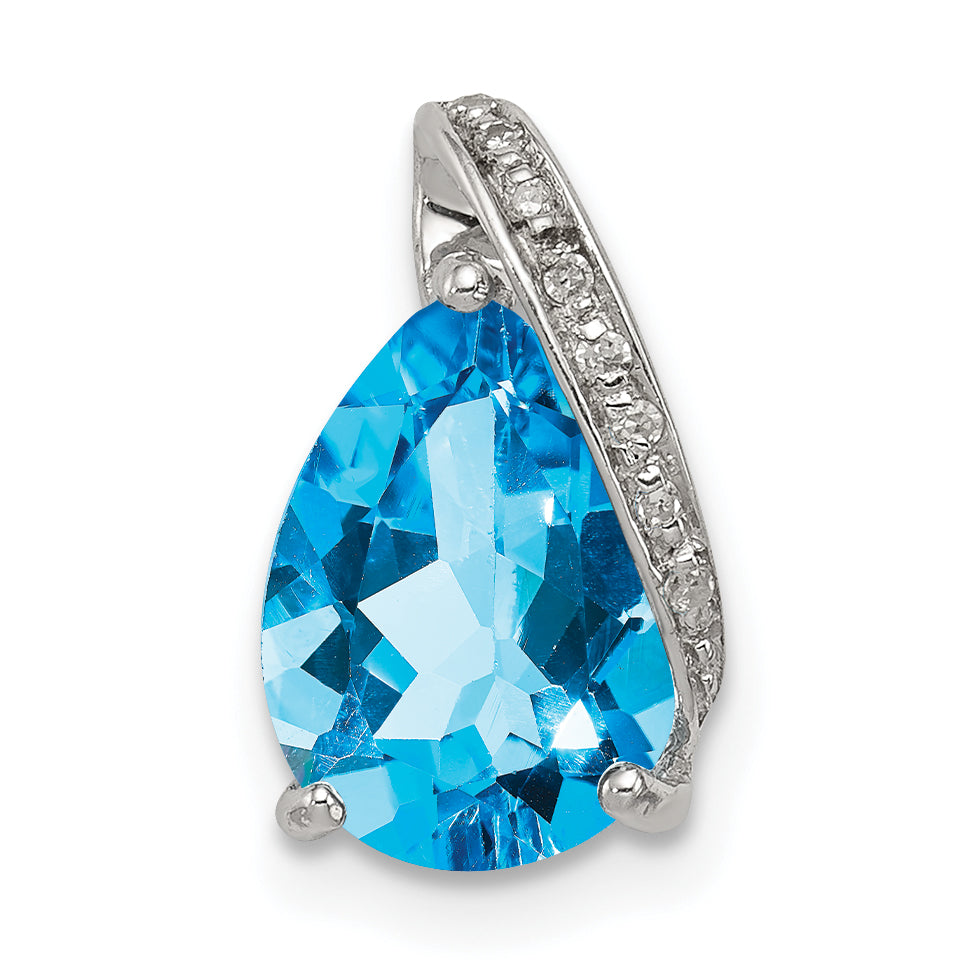 Sterling Silver Rhodium Pear Swiss Blue Topaz Pendant