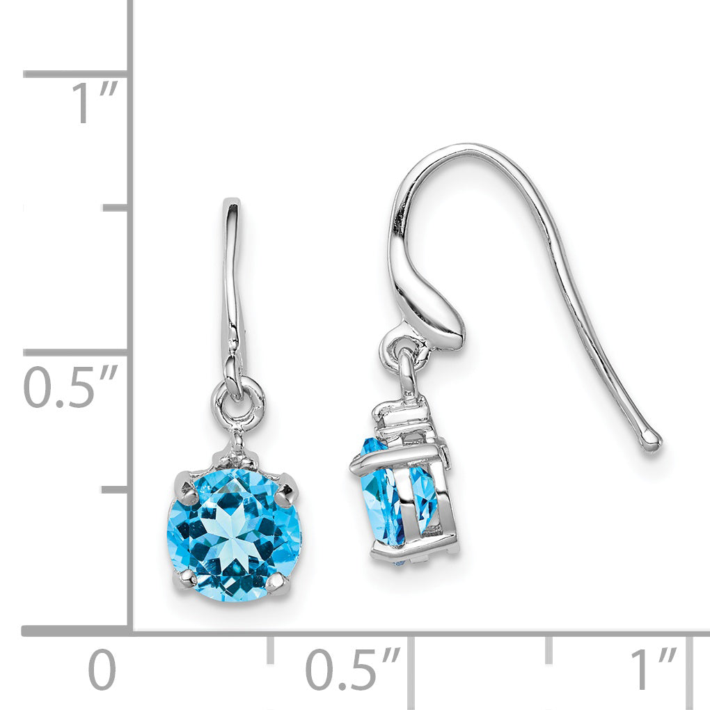 Sterling Silver Rhodium-Plated Blue Topaz And Diamond Wire Earrings