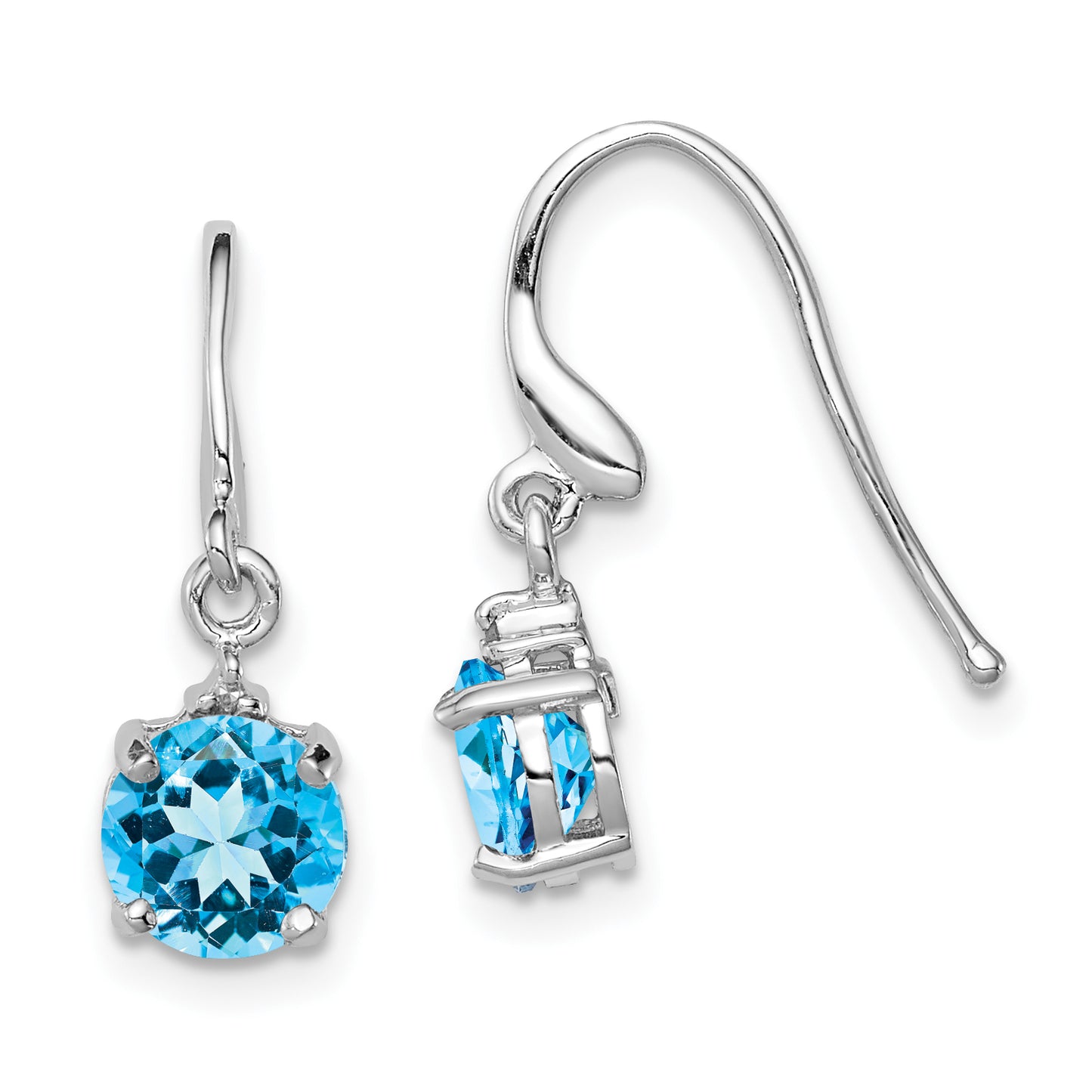 Sterling Silver Rhodium-Plated Blue Topaz And Diamond Wire Earrings