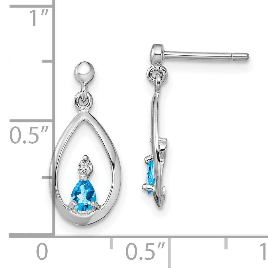 Sterling Silver Rhodium-Plated Blue Topaz And Diamond Post Earrings