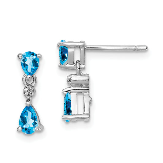 Sterling Silver Rhodium-Plated Blue Topaz And Diamond Post Earrings