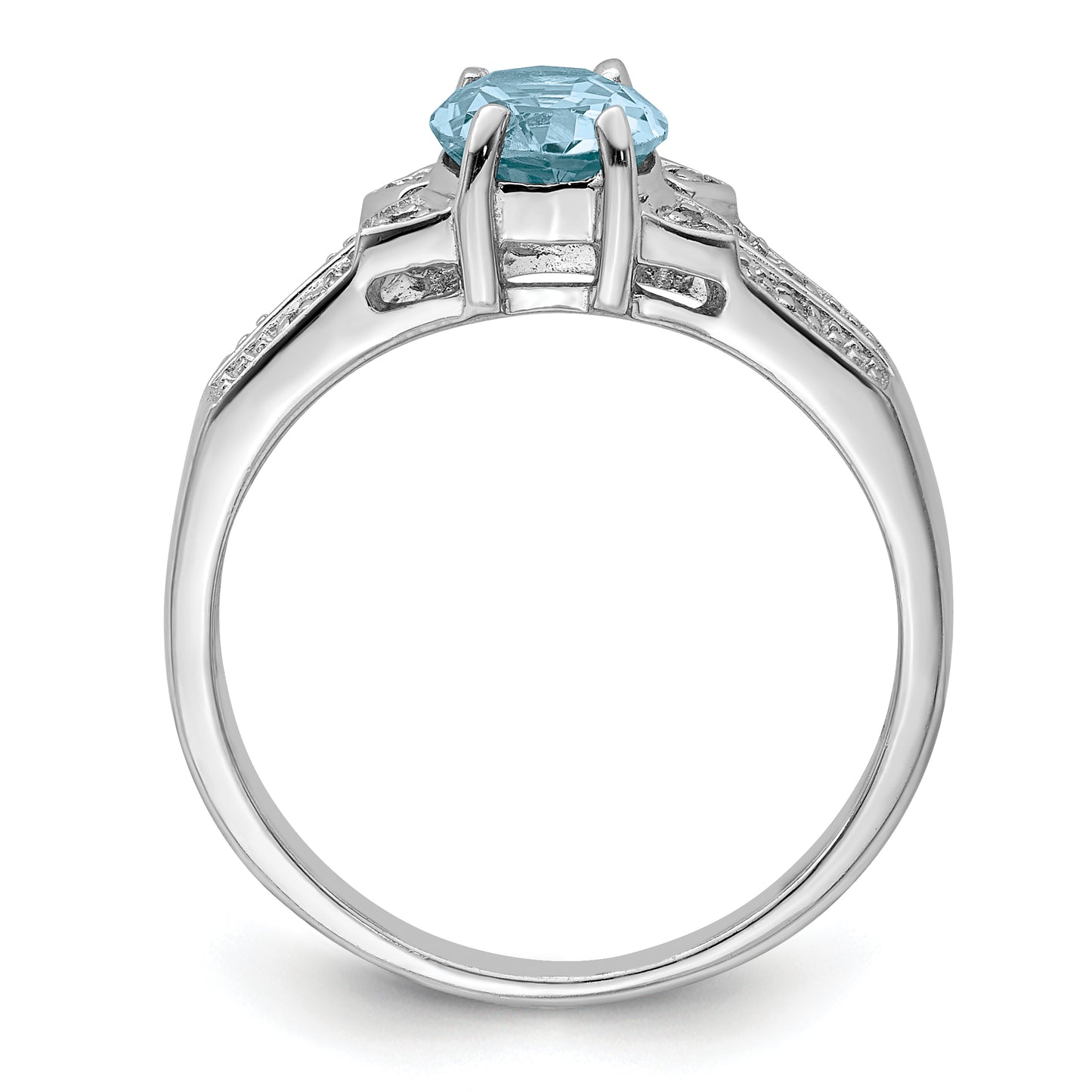 Sterling Silver Rhodium Light Swiss Blue Topaz & Diamond Ring