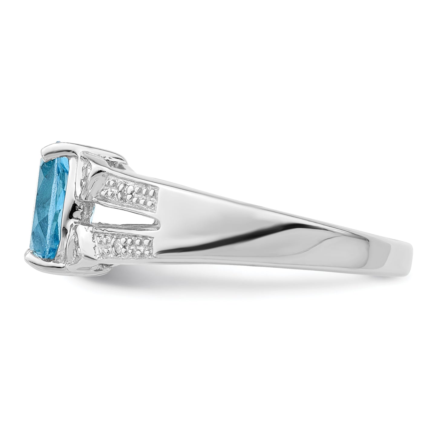 Sterling Silver Rhodium Light Swiss Blue Topaz & Diamond Ring