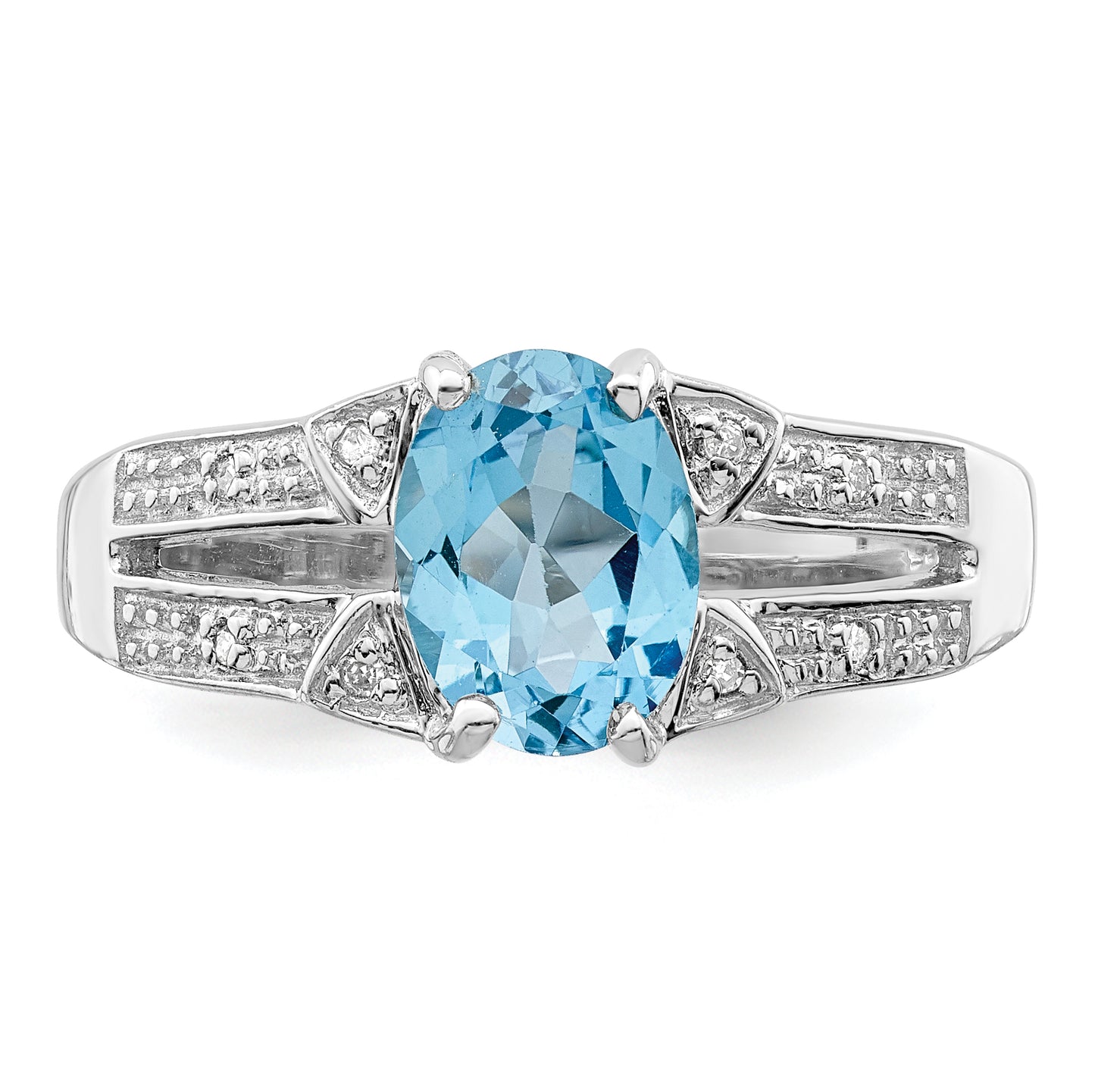 Sterling Silver Rhodium Light Swiss Blue Topaz & Diamond Ring