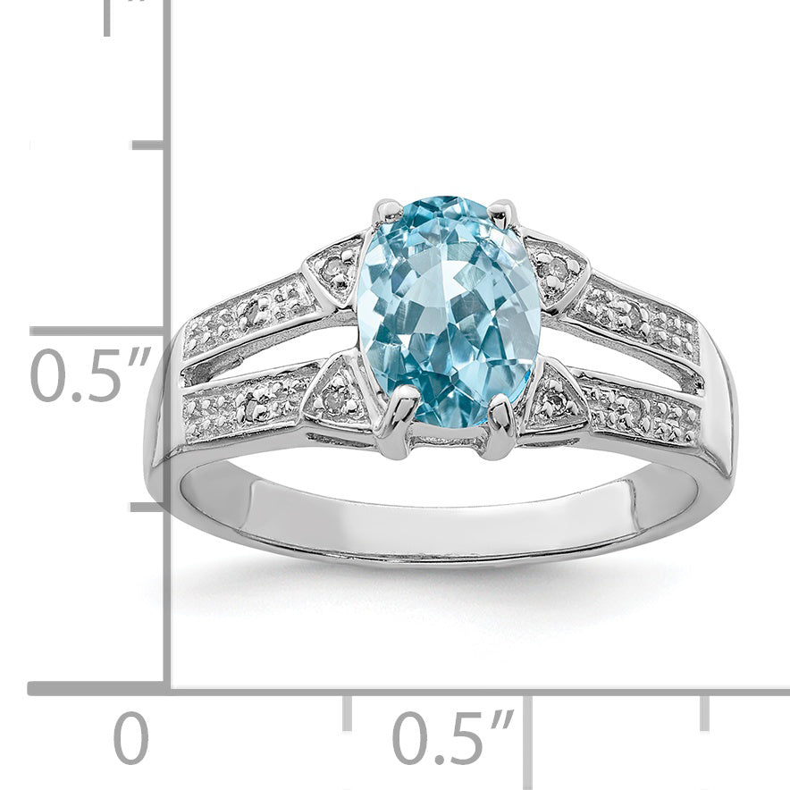 Sterling Silver Rhodium Light Swiss Blue Topaz & Diamond Ring