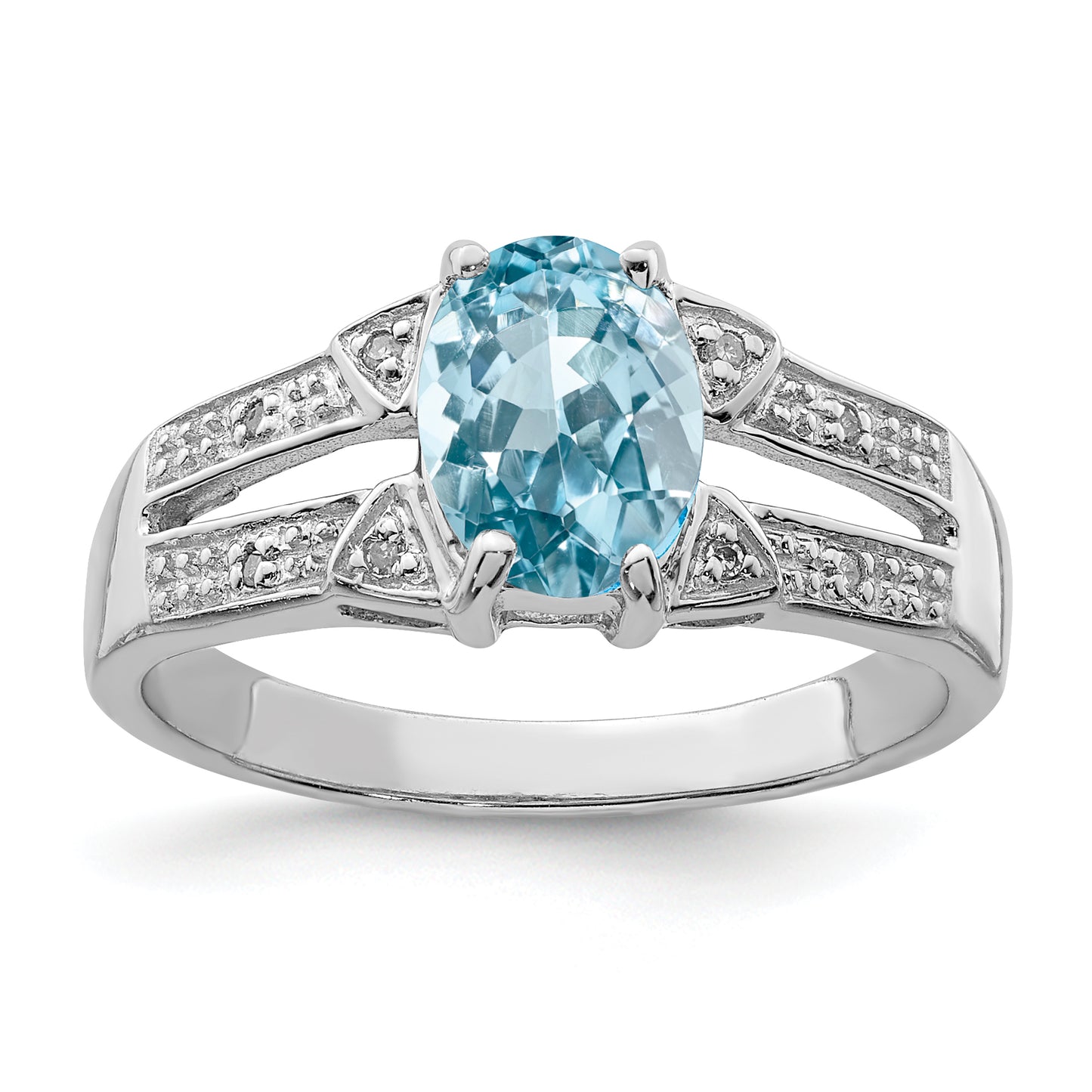 Sterling Silver Rhodium Light Swiss Blue Topaz & Diamond Ring