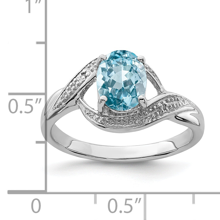 Sterling Silver Rhodium Light Swiss Blue Topaz & Diamond Ring