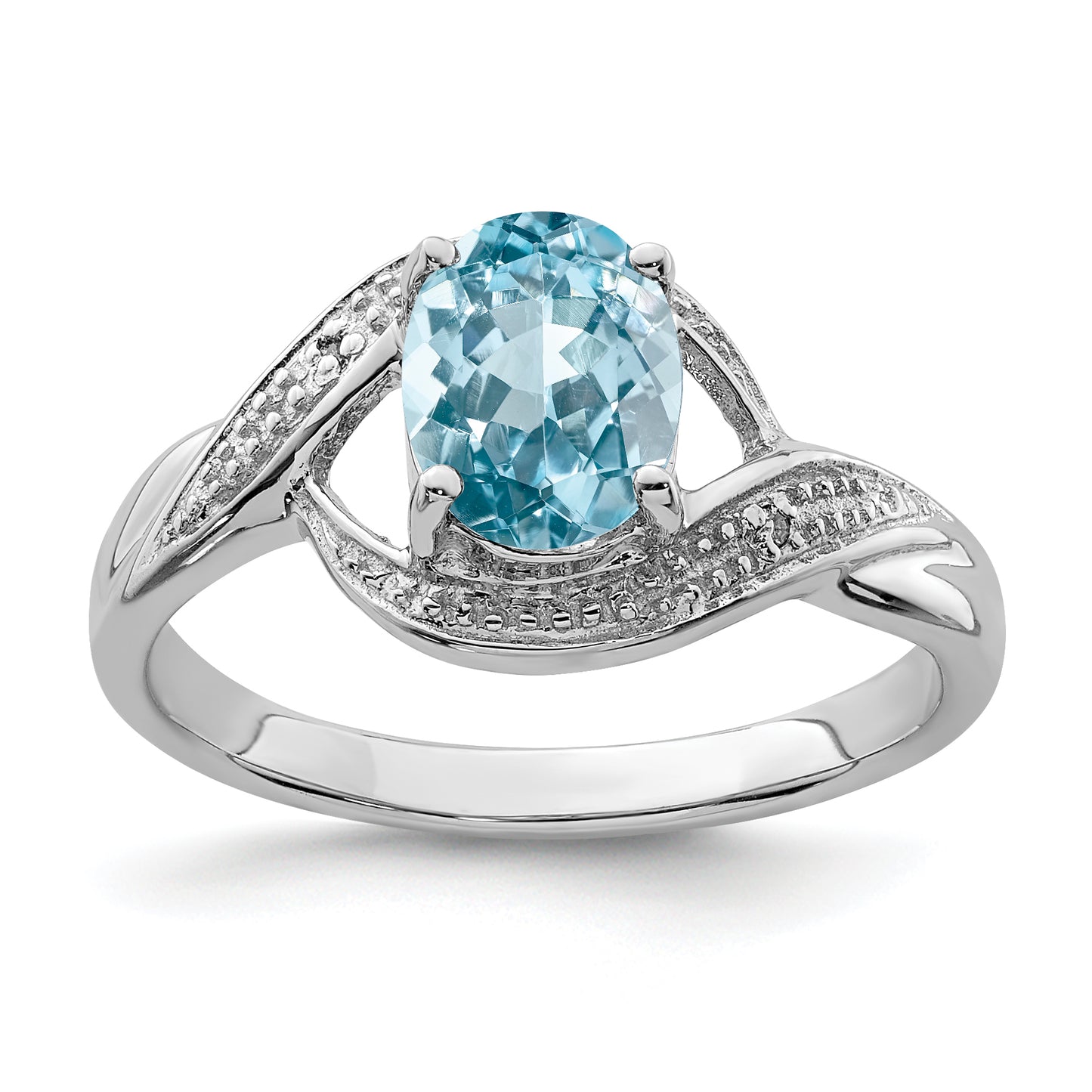 Sterling Silver Rhodium Swiss Blue Topaz & Diamond Ring