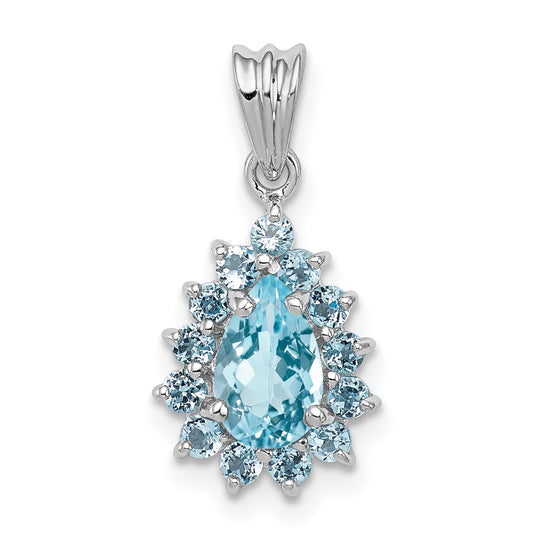 Sterling Silver Rhodium-Plated Light Swiss Blue Topaz Pear-Shaped Pendant