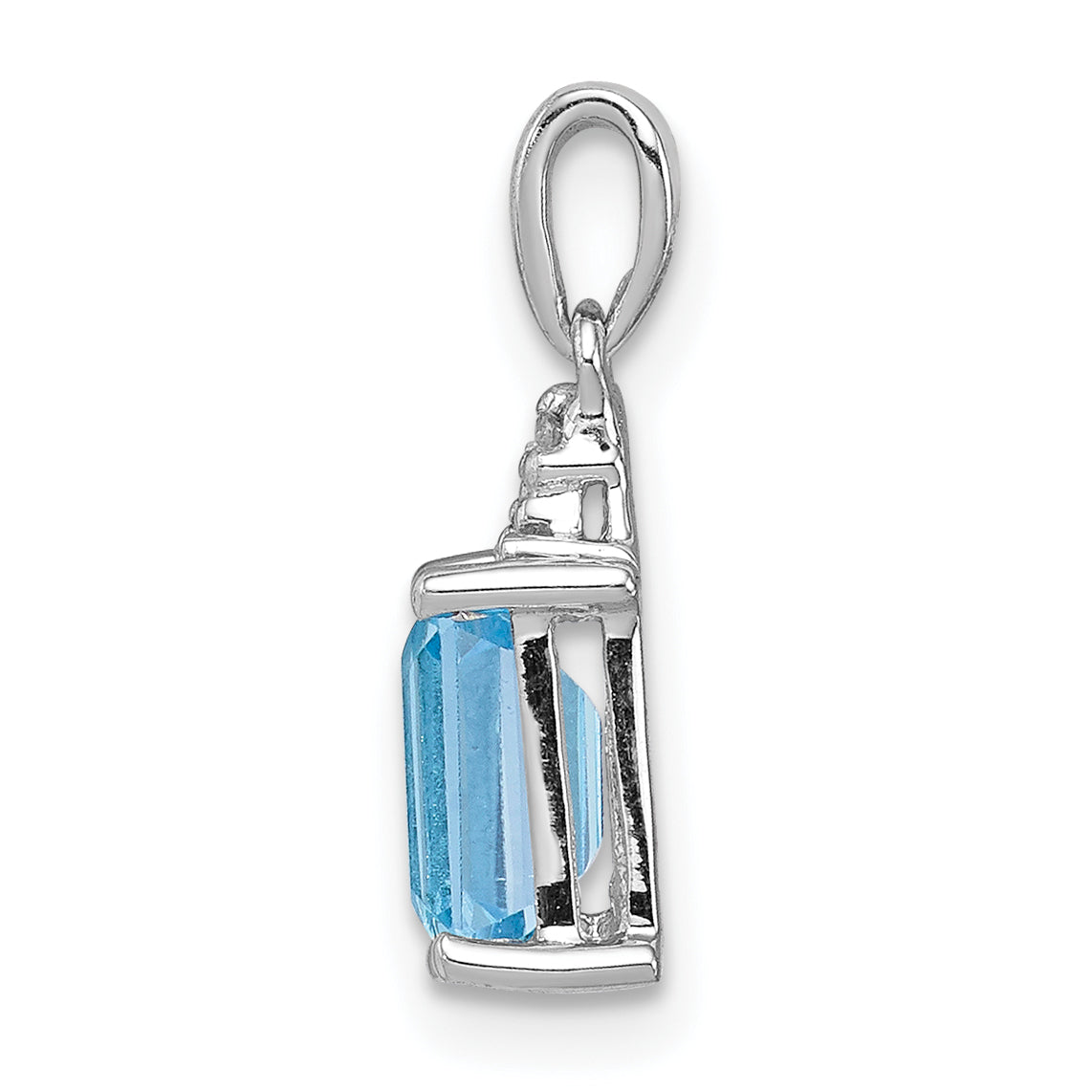 Sterling Silver Rhodium-Plated Light Swiss Blue Topaz & Diamond Pendant