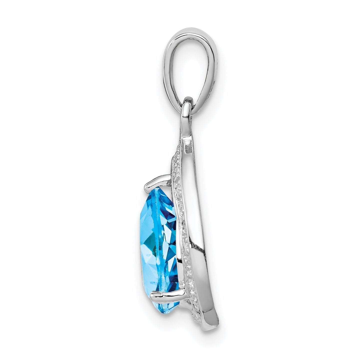 Sterling Silver Rhodium-Plated Light Swiss Blue Topaz & Diamond Pendant