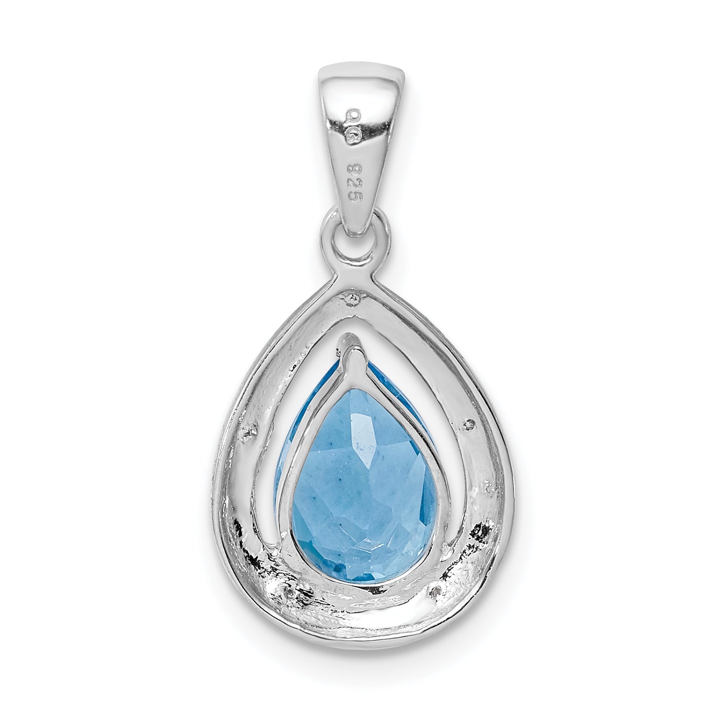 Sterling Silver Rhodium-Plated Light Swiss Blue Topaz & Diamond Pendant