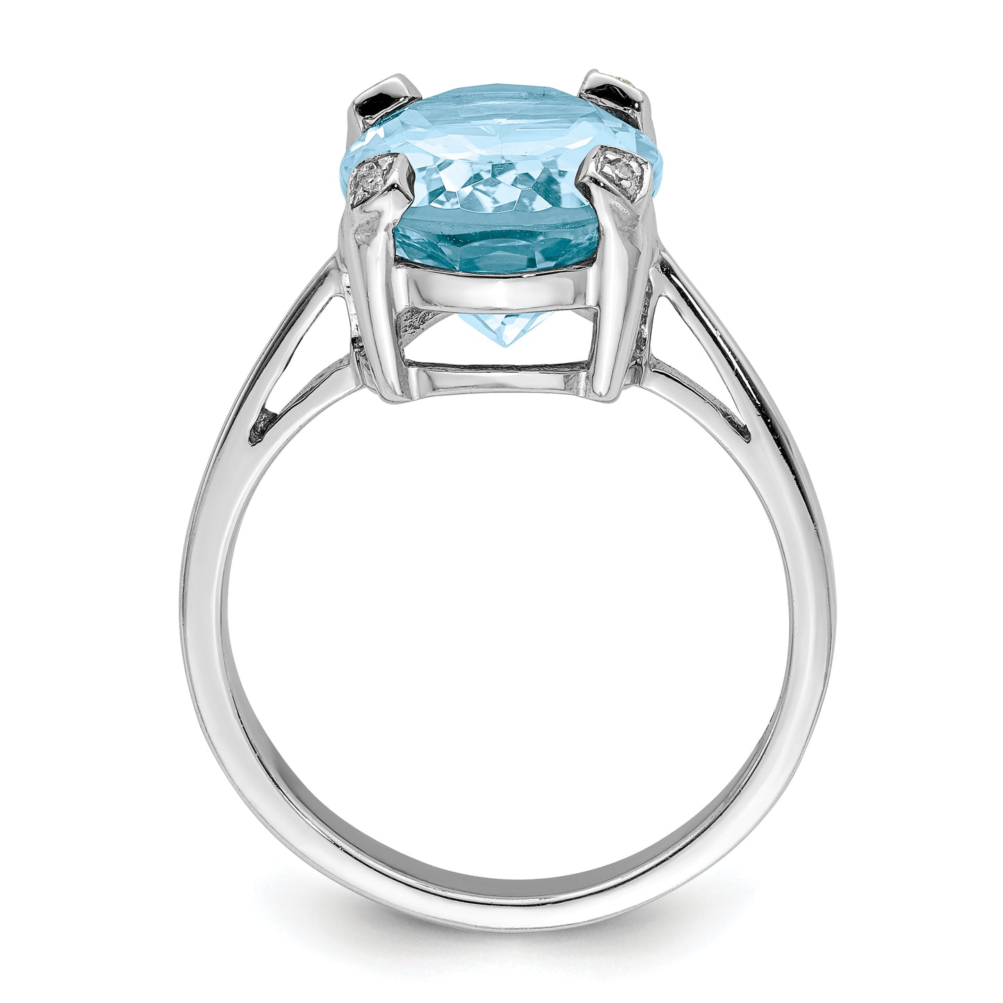 Sterling Silver Rhodium Light Swiss Blue Topaz Diamond Ring