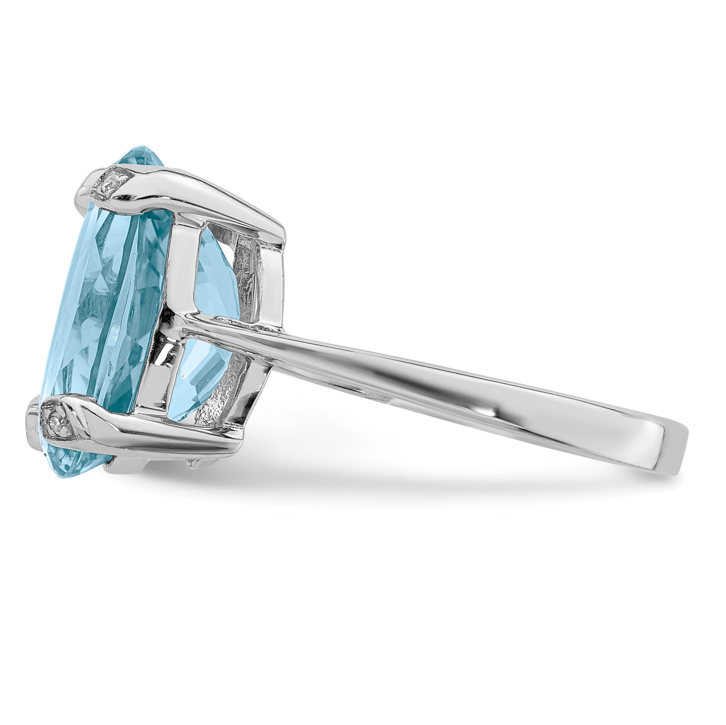 Sterling Silver Rhodium Light Swiss Blue Topaz Diamond Ring