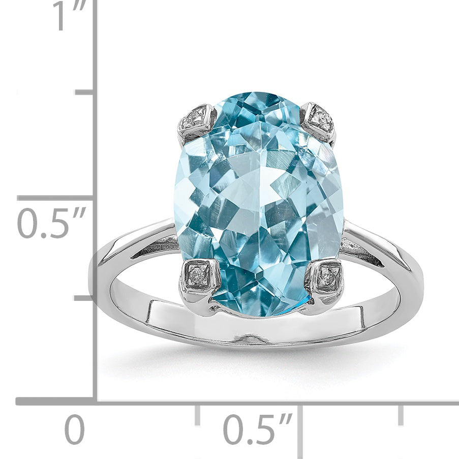 Sterling Silver Rhodium Light Swiss Blue Topaz Diamond Ring