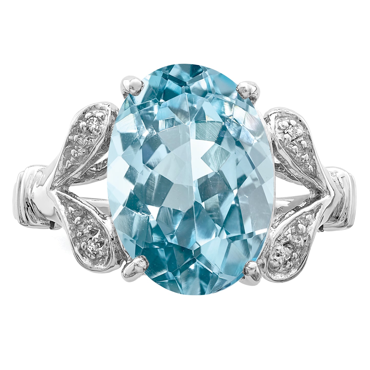 Sterling Silver Rhodium Light Swiss Blue Topaz Diamond Ring