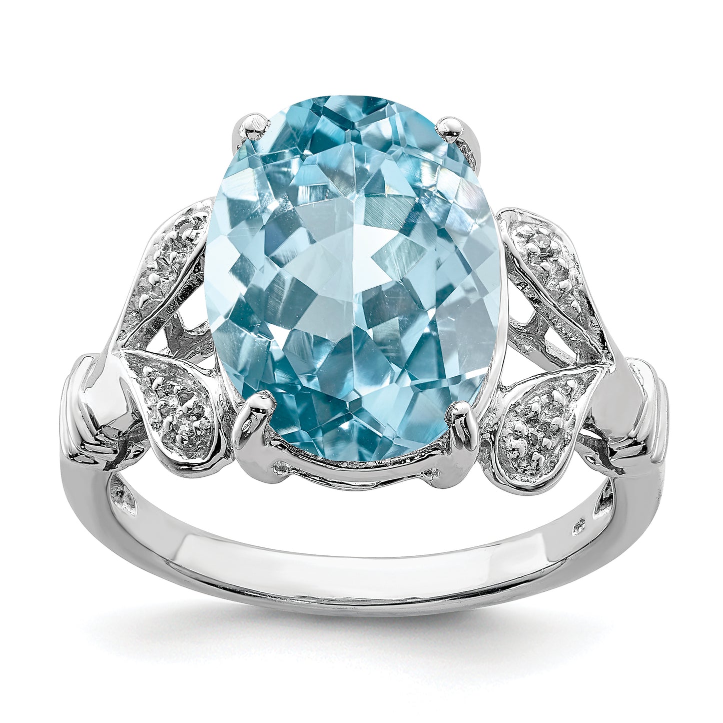 Sterling Silver Rhodium Light Swiss Blue Topaz Diamond Ring