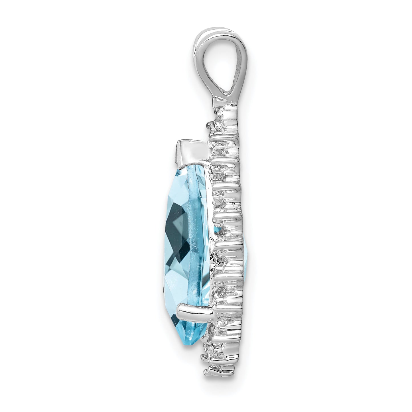 Sterling Silver Rhodium-Plated Light Swiss Blue Topaz Diamond Pendant