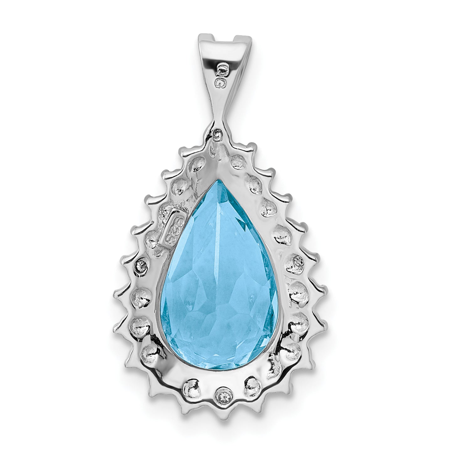 Sterling Silver Rhodium-Plated Light Swiss Blue Topaz Diamond Pendant