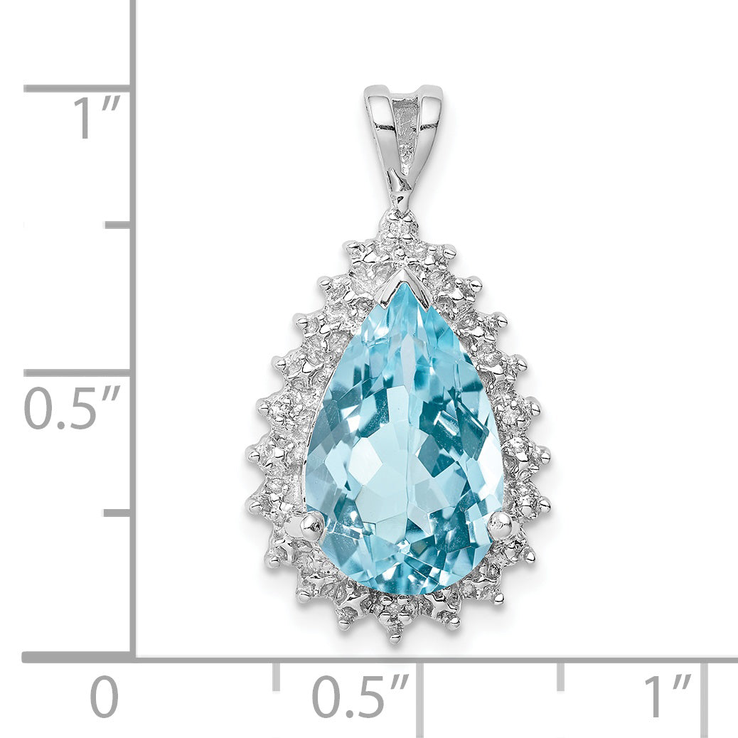 Sterling Silver Rhodium-Plated Light Swiss Blue Topaz Diamond Pendant