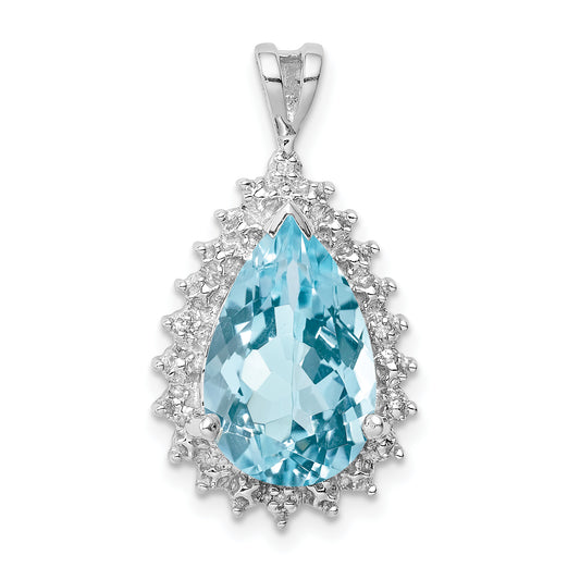 Sterling Silver Rhodium-Plated Light Swiss Blue Topaz Diamond Pendant