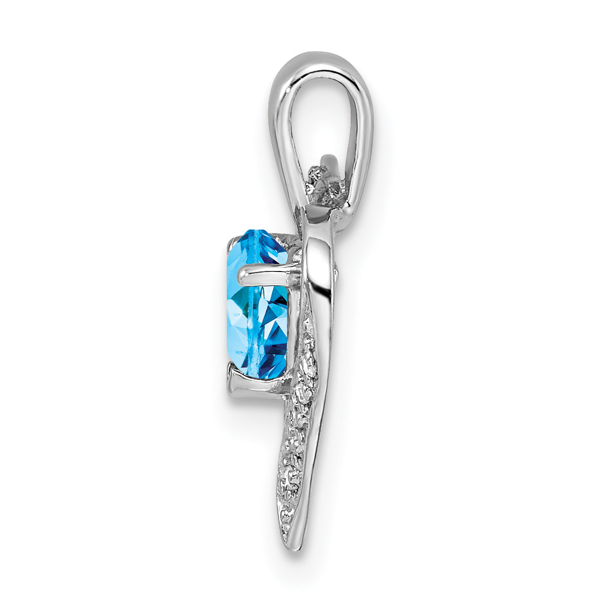 Sterling Silver Rhodium Heart Swiss Blue Topaz & Diamond Pendant