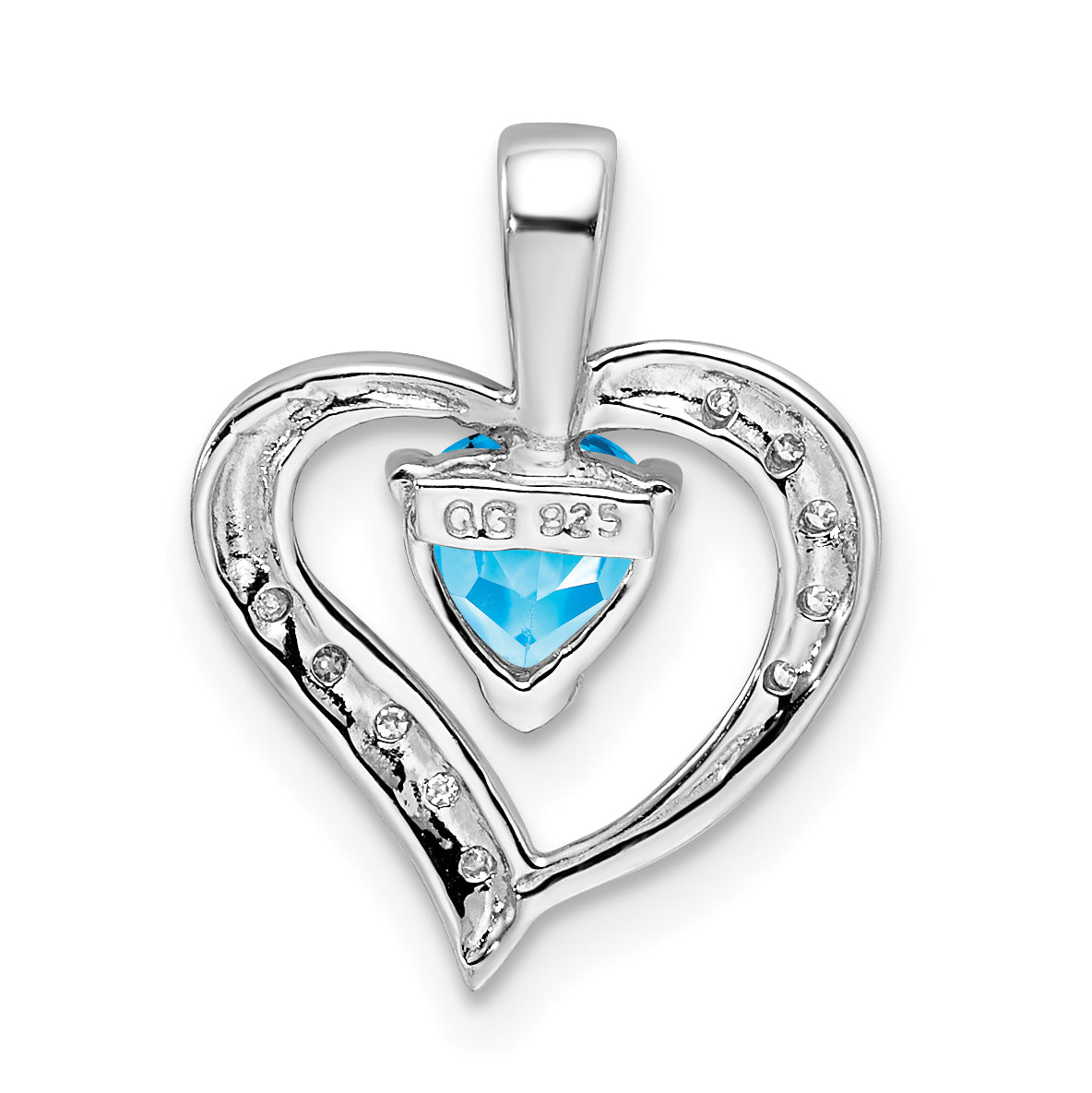 Sterling Silver Rhodium Heart Swiss Blue Topaz & Diamond Pendant