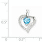 Sterling Silver Rhodium Heart Swiss Blue Topaz & Diamond Pendant