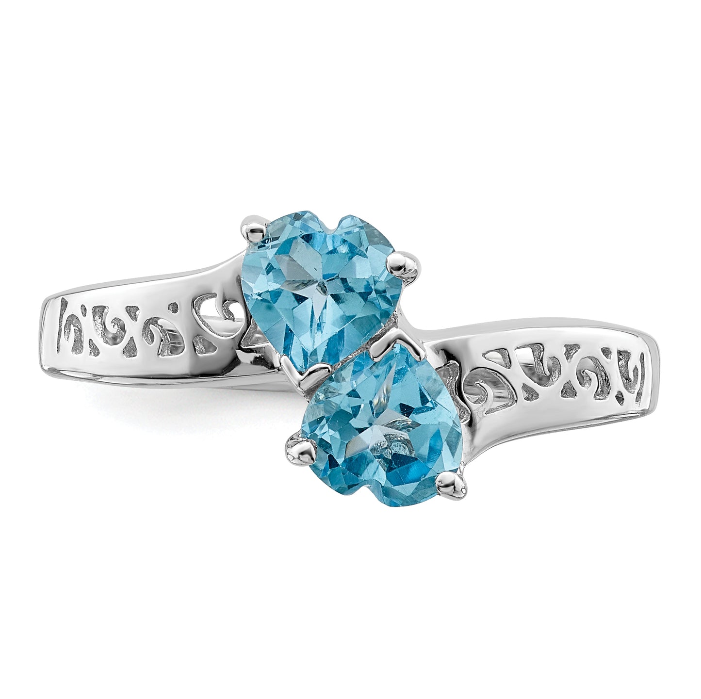 Sterling Silver Rhodium Light Swiss Blue Topaz Heart Ring