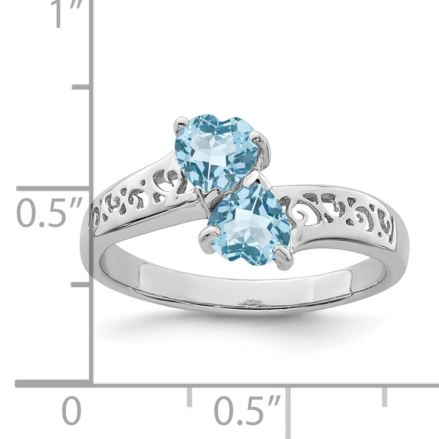 Sterling Silver Rhodium Light Swiss Blue Topaz Heart Ring