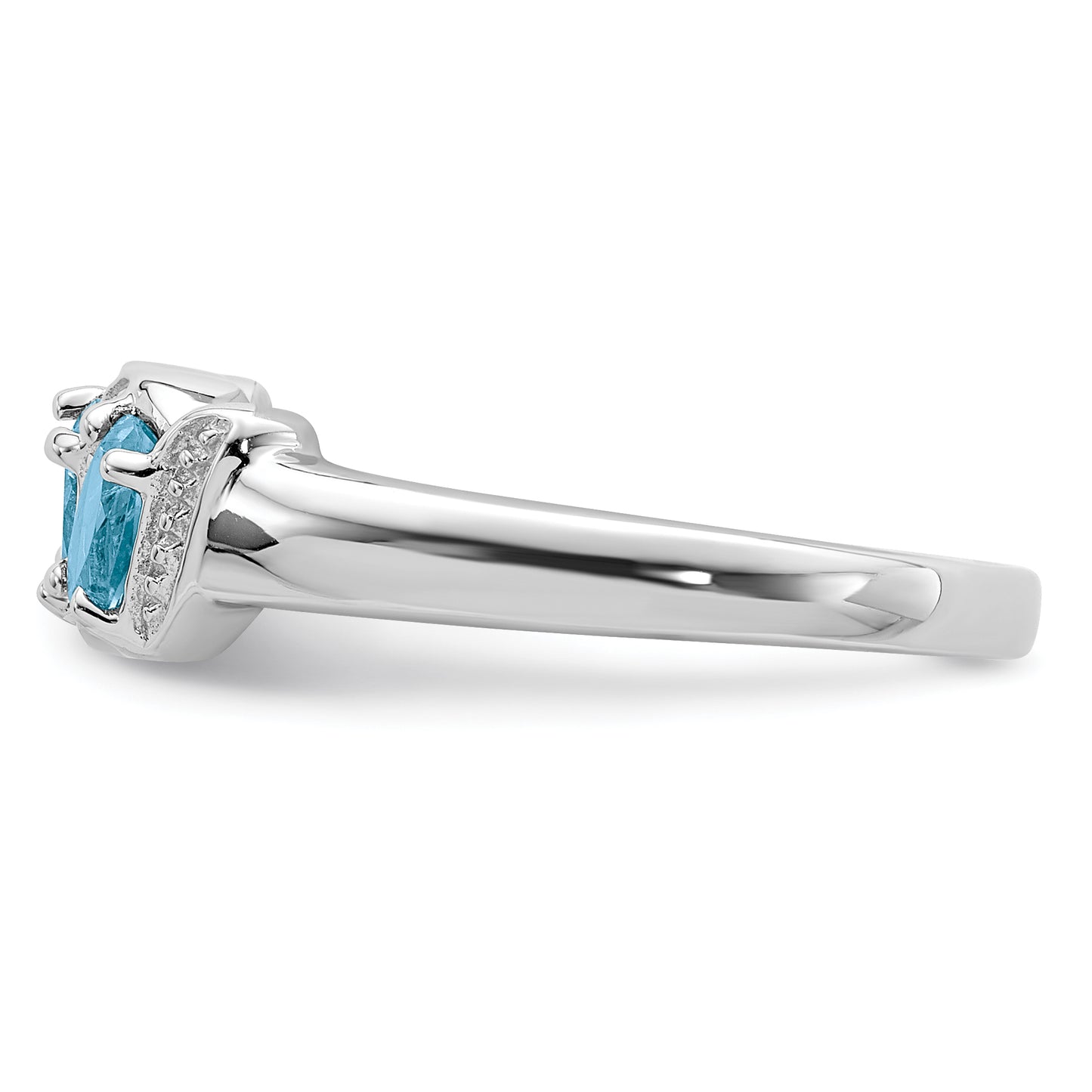 Sterling Silver Rhodium Light Swiss Blue Topaz & Diamond Ring