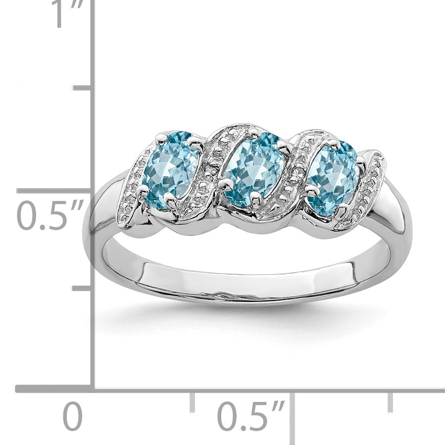 Sterling Silver Rhodium Light Swiss Blue Topaz & Diamond Ring