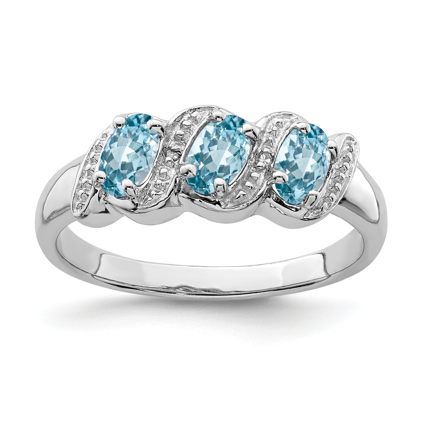 Sterling Silver Rhodium Light Swiss Blue Topaz & Diamond Ring