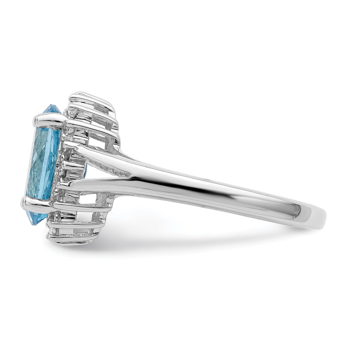 Sterling Silver Rhodium Light Swiss Blue Topaz & Diamond Ring