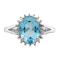 Sterling Silver Rhodium Light Swiss Blue Topaz & Diamond Ring