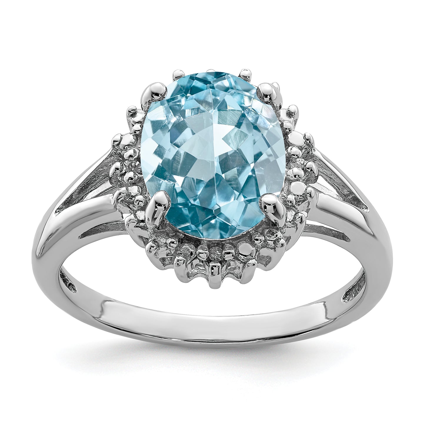 Sterling Silver Rhodium Light Swiss Blue Topaz & Diamond Ring